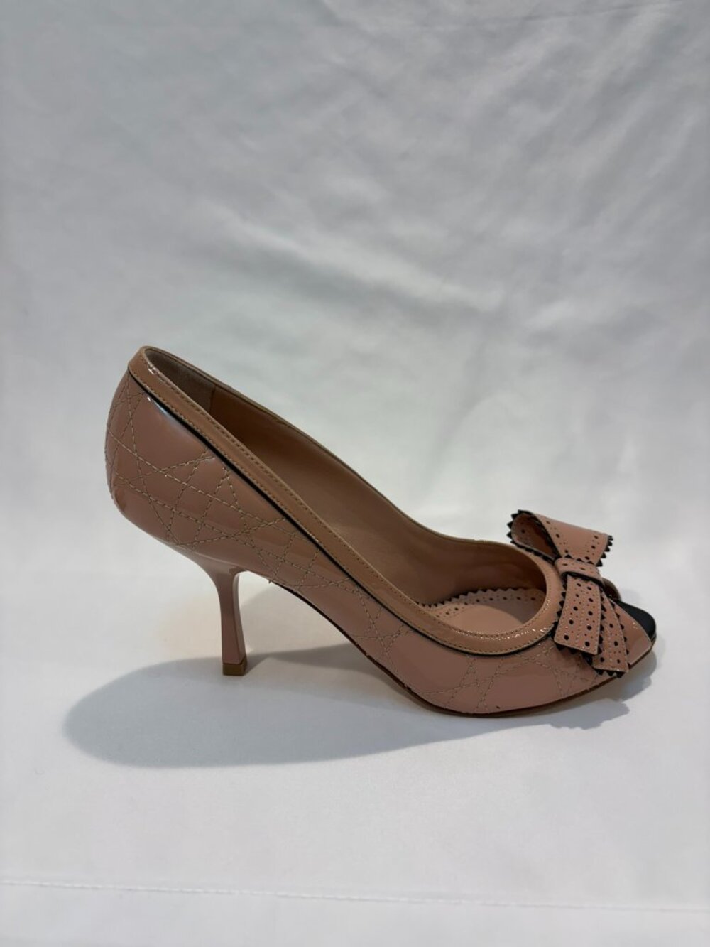 Christian Dior Patent Leather Quilted Heels Cannage Peep Toe 37.5 like New pumps - Picture 8 of 13